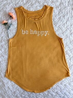Grayson Threads Be Happy Mustard Graphic Muscle Tank Top S Casual Summer